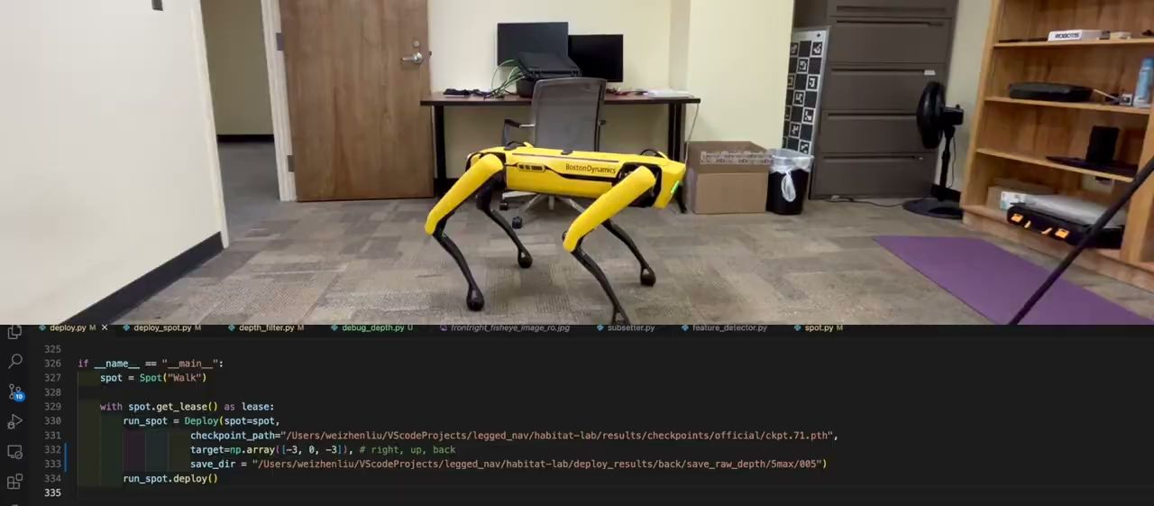 Boston Dynamics Spot running a navigation policy from Frank Liu’s graduate research